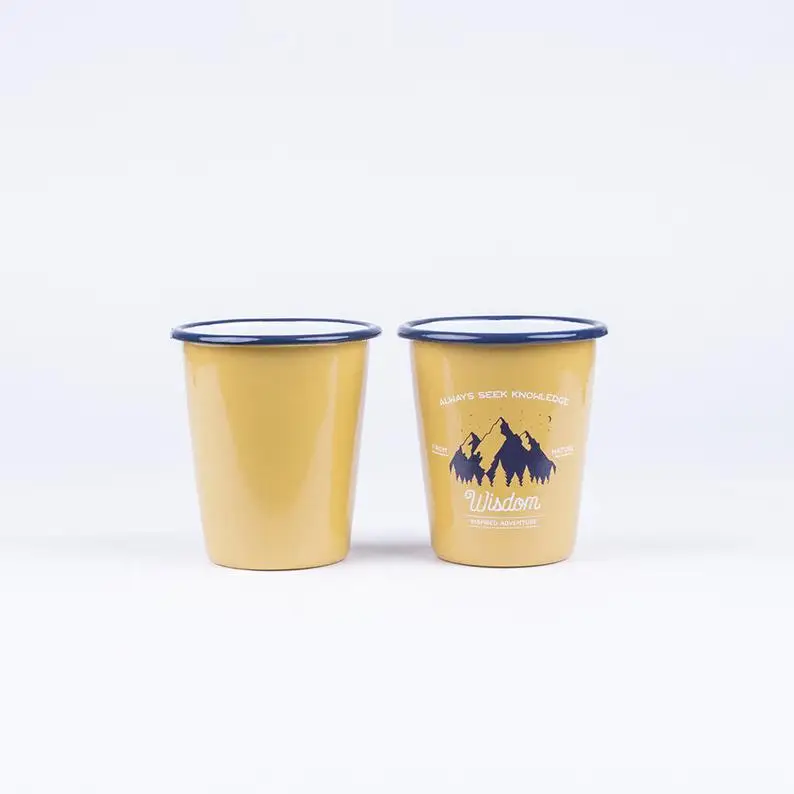 ХЛ 12oz мини, продажа по оптовым ценам; Принт, Ретро стиль, матовый синий сублимации эмаль металлический чугуна по индивидуальному заказу современный кофейный стакан