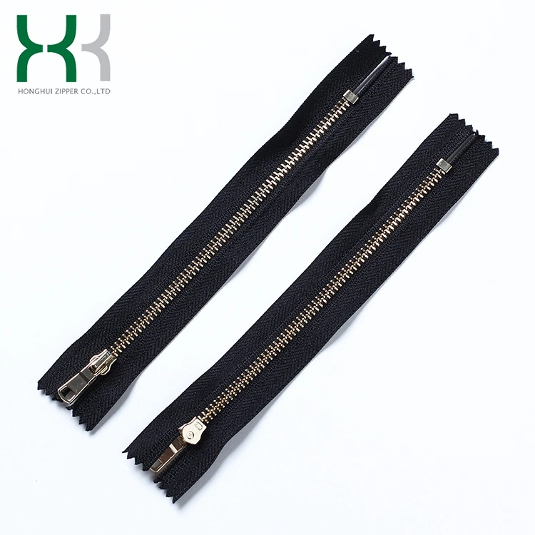 Auto lock 3# rose gold antique brass closed end metal zipper