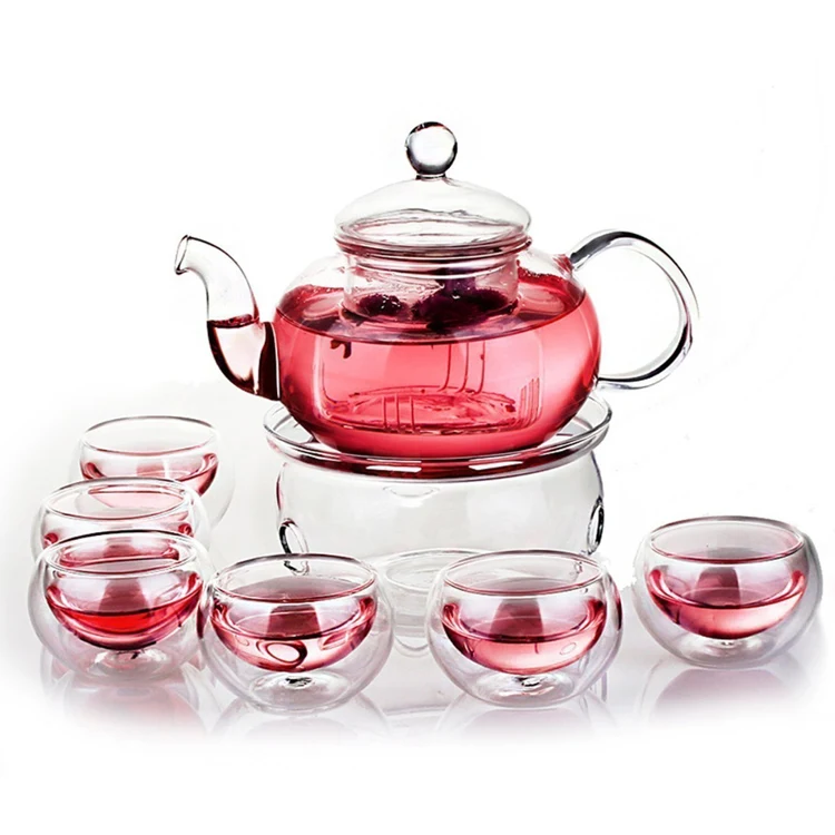 300ml 400ml 600ml Classic High Borosilicate Glass Home Use Tea Pot Kettle, Teapot Tea Set with Cup Glassware