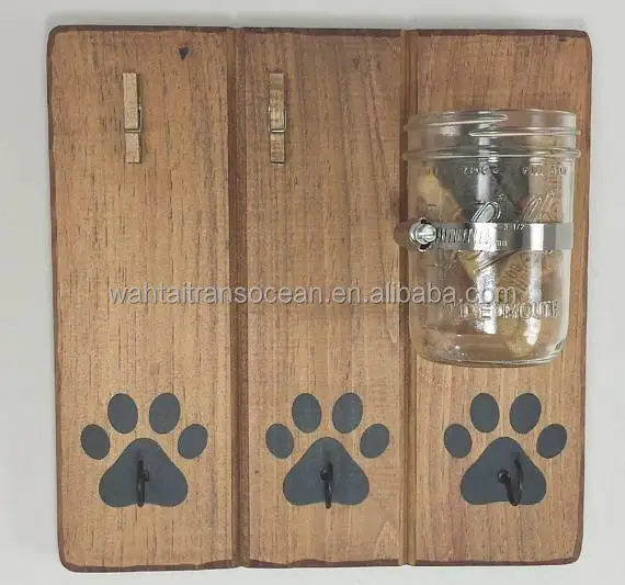 Wood Paw Print Dog Treat, Leash Wall Rack and Picture Holder Home Decor