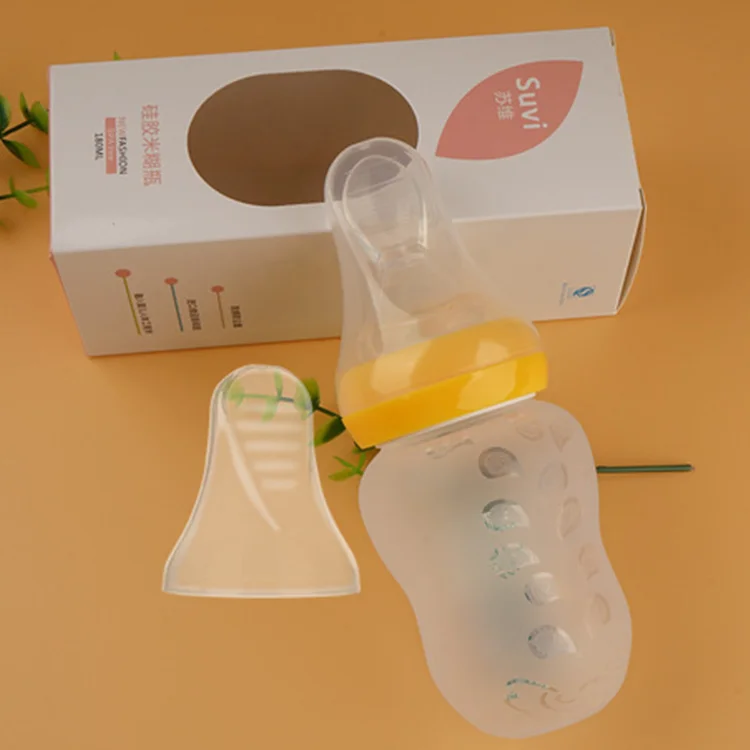 180ML silicone baby feeding bottle with spoon bottle baby squeeze spoon