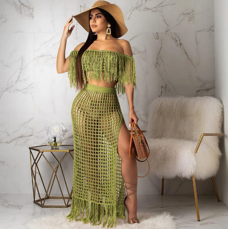 Popular European and American sexy chest-wrapped lotus leaf wide-legged trousers two-piece suit sexy dress women