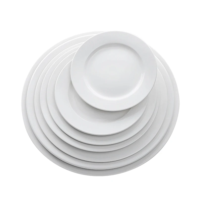 Wholesale Hotel Use Dishwash Safe High Quality Ceramic White Dinner Plate, Loza China@
