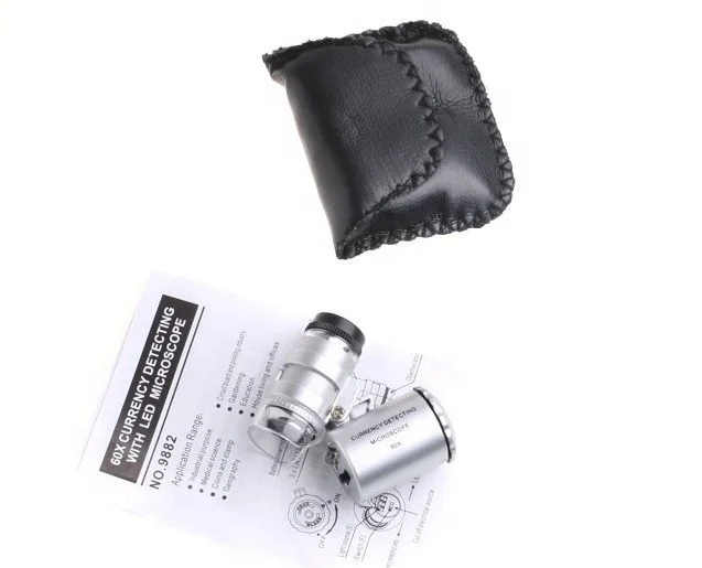Professional Mini Lens 60X Pocket Magnifier Microscope LED Light Jewelry Jeweler Loupe Currency detector