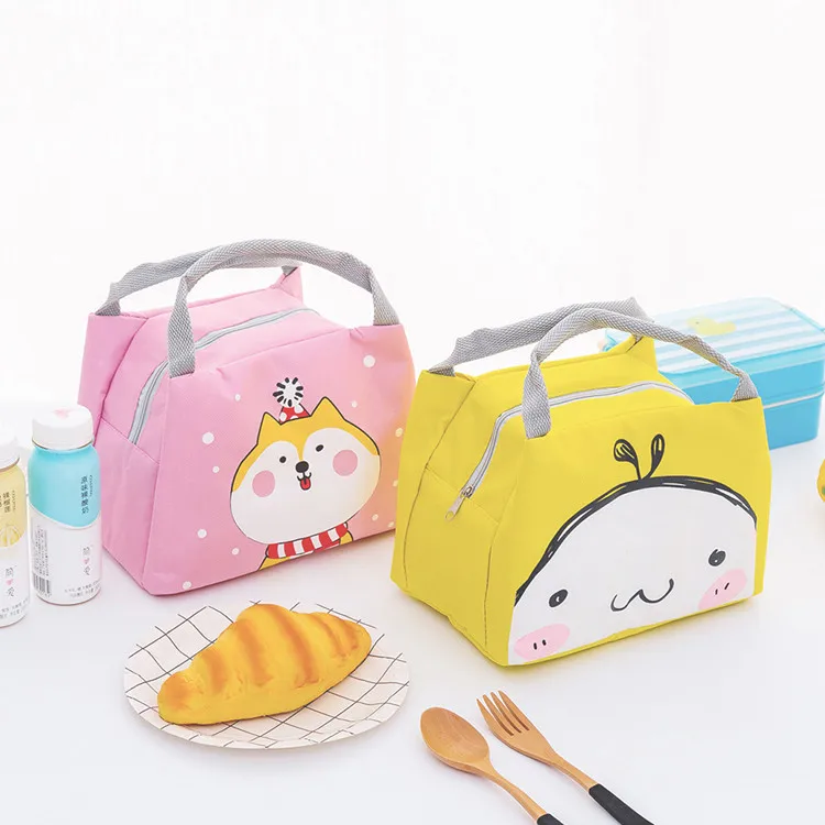 Small cute design cartoon printed kids insulated cooler lunch box bag for girls boys