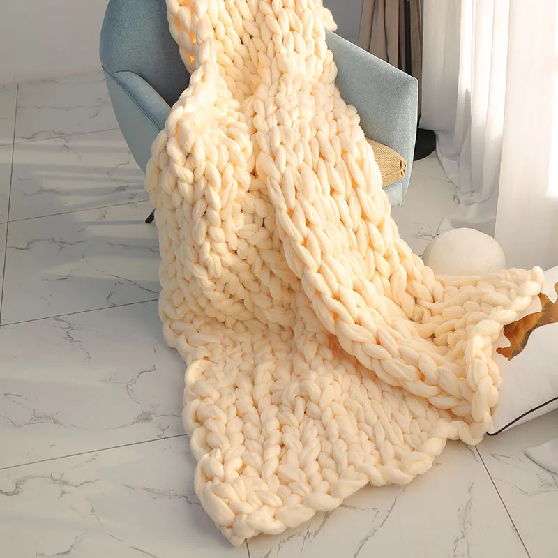 wholesale Dropshipping Baby adult Custom  australian poly merino wool chunky knit blanket