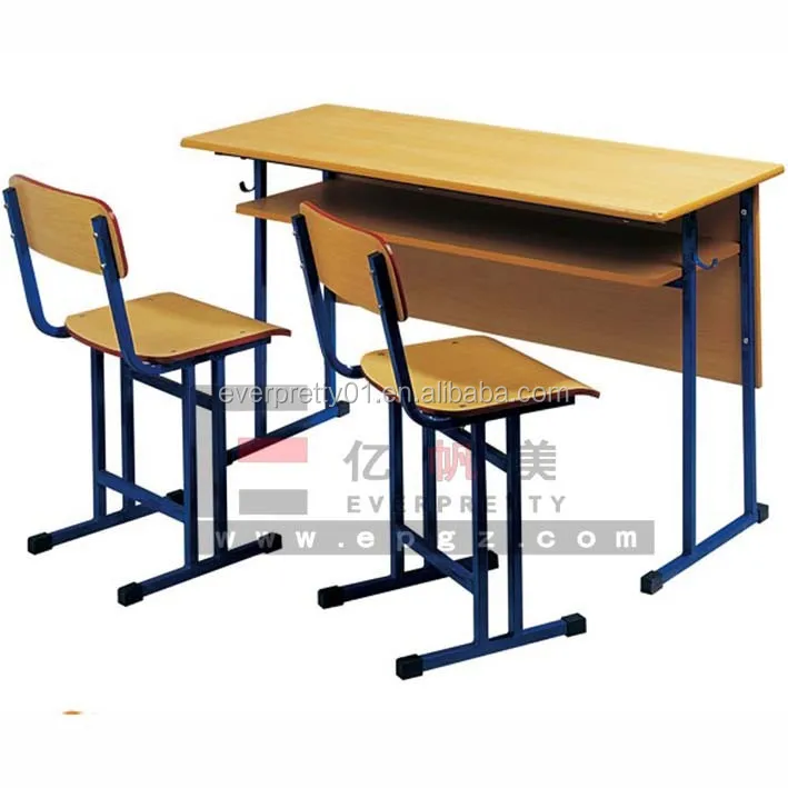 Antique High School Wooden Double Chair and Desk for Student