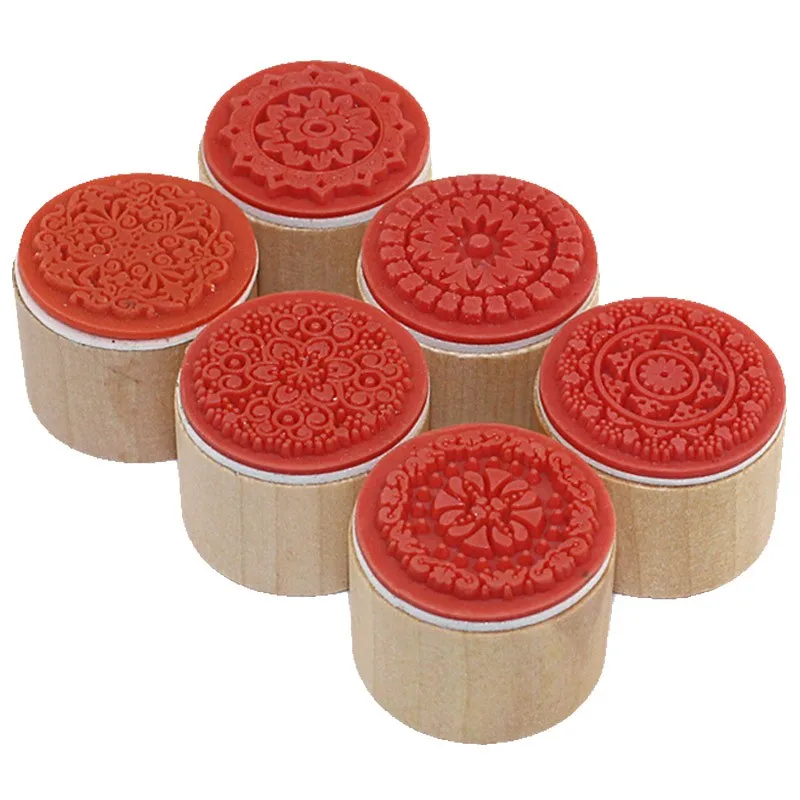 DIY Vintage Wish Stamp Wooden Rubber Stamp Floral Pattern Luck Stamps Scrapbook Crafts gifts 6pcs a set