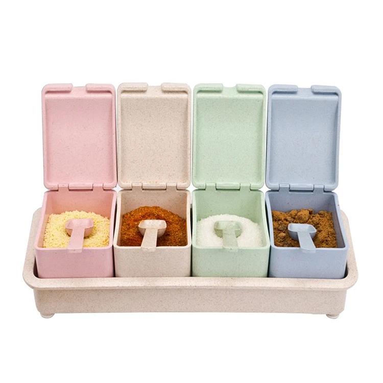 Online Shop New Products Kitchen Accessories Set Wheat Fiber Cooking Tool 4pcs Colors Condinent Container Salt Seasoning Box