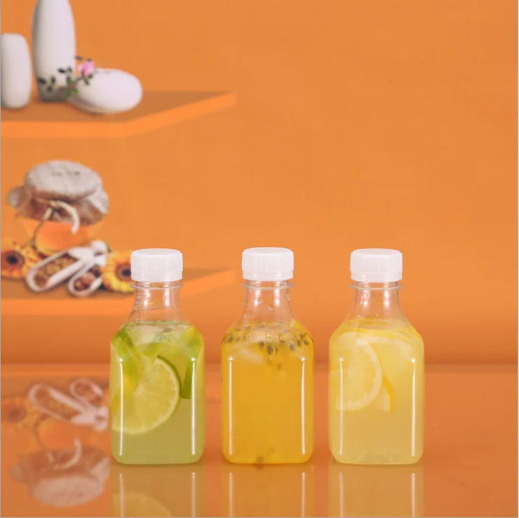 250ml 8oz disposable Milk juice Beverage Liquid square Packaging plastic PET clear water Bottle with PP cap