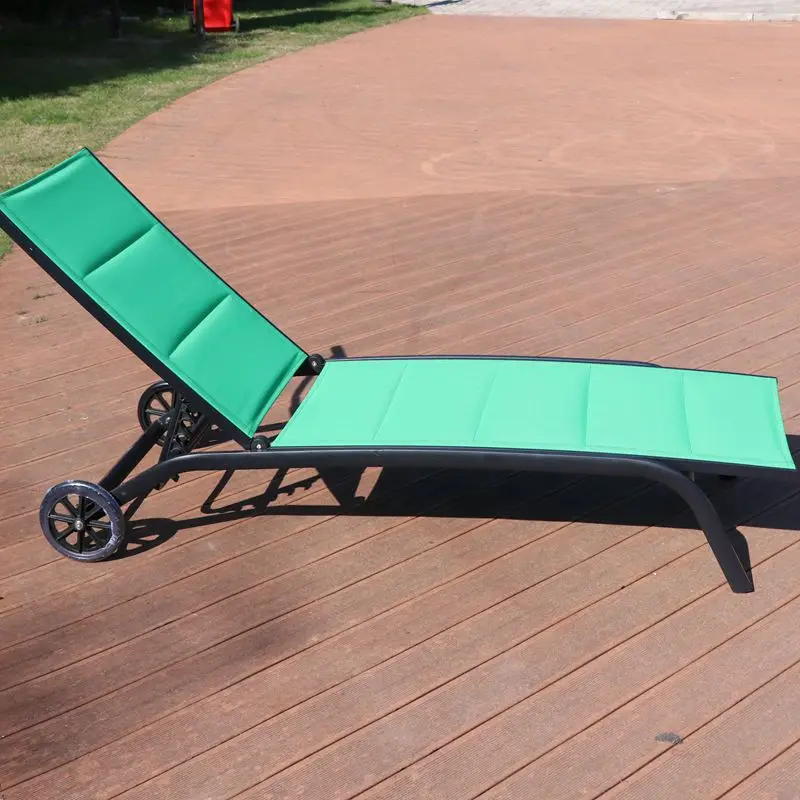 Outdoor Patio Furniture Sun Pool Loungers Aluminium With Wheels Green