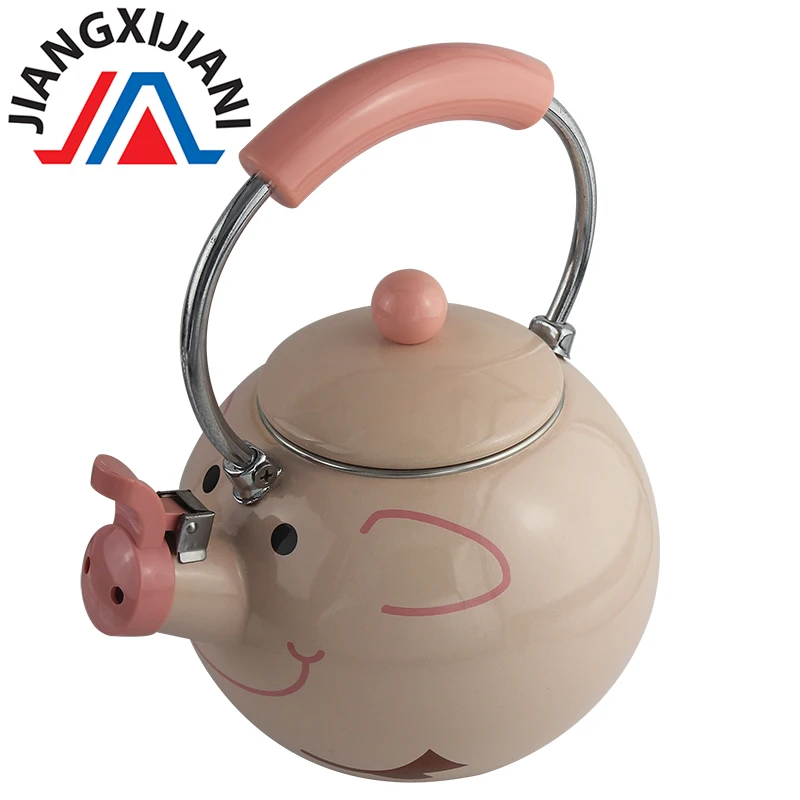 
Pink Pig Animal shape Cast Iron enamel whistling kettle Teapot 