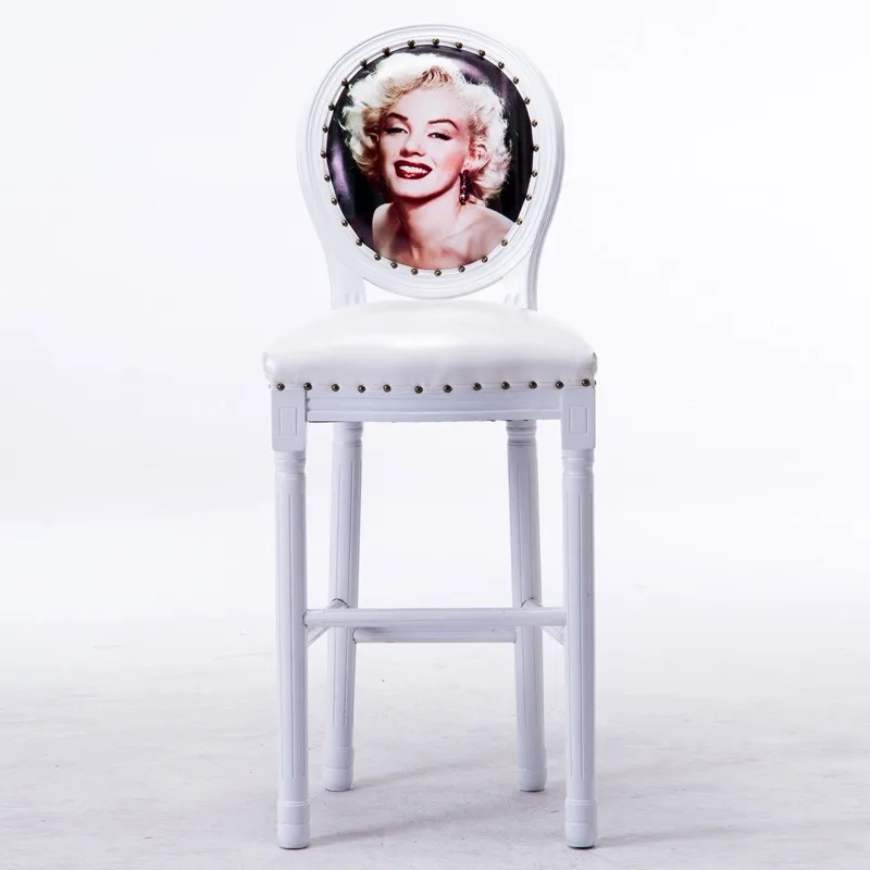 
8017 Antique Style Solid Wood Round Back High Legs Chair Aries Modern BarStool With Nail Head Trim Dining Room Furniture 