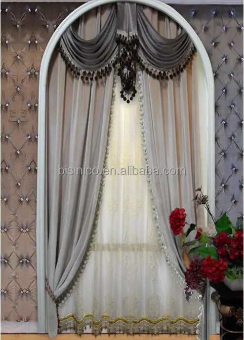 European Classical Solid Beige Velvet Wedding Door Window Curtain, Ready Made Valance Arched Door Curtain