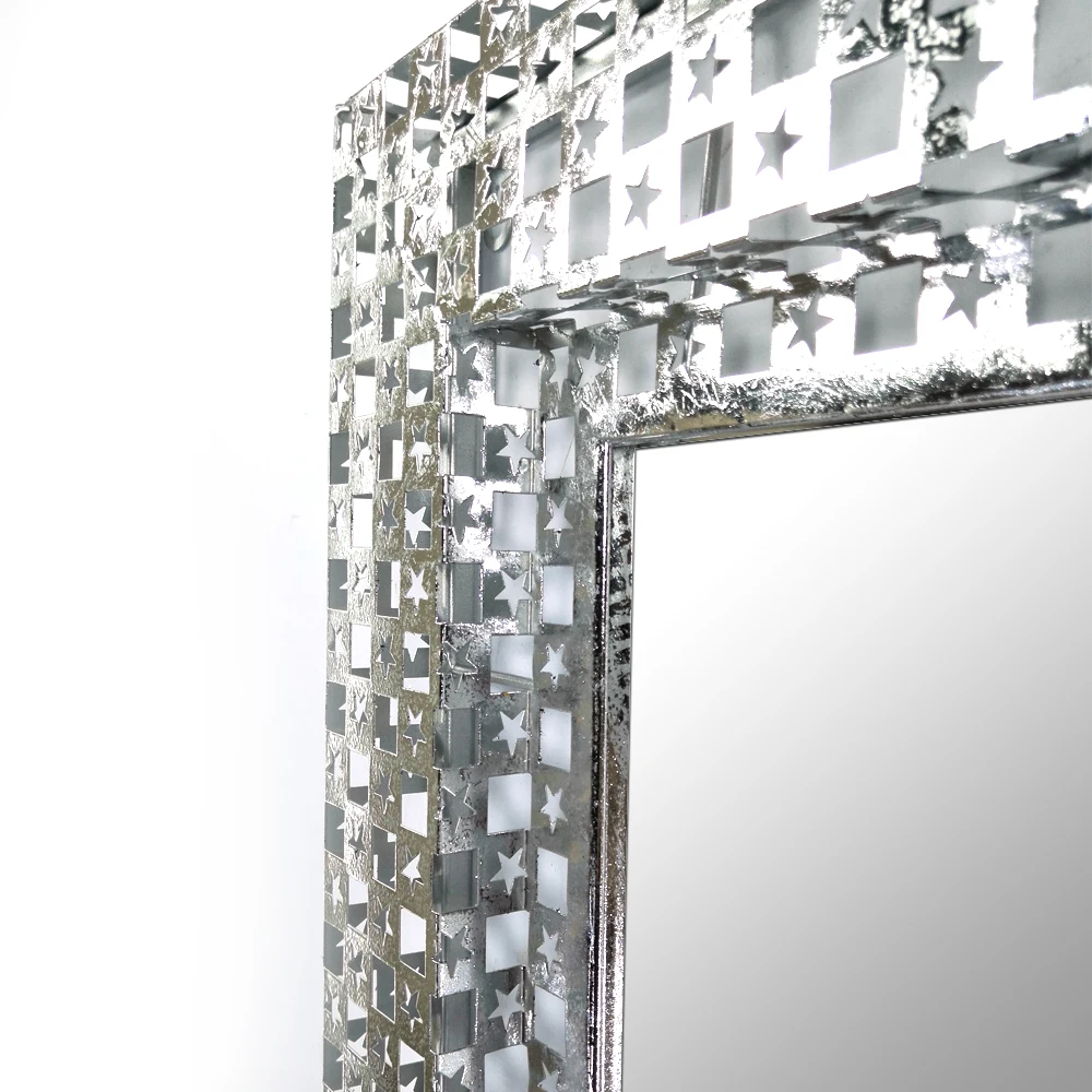 23 inch 58cm square sliver wall mounted metal frame mirror decorative star pattern for  living room
