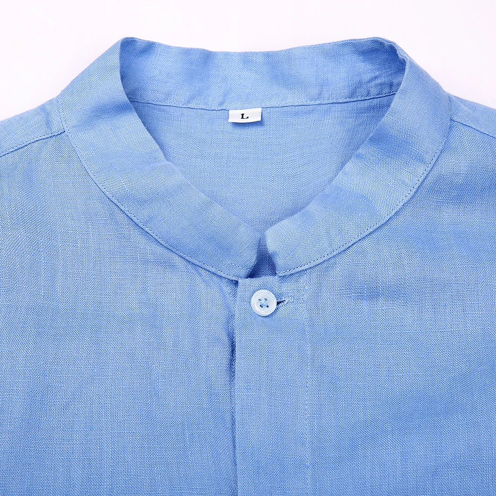 Индивидуальные Высококачественные льняные однотонные повседневные рубашки с длинным рукавом для мужчин