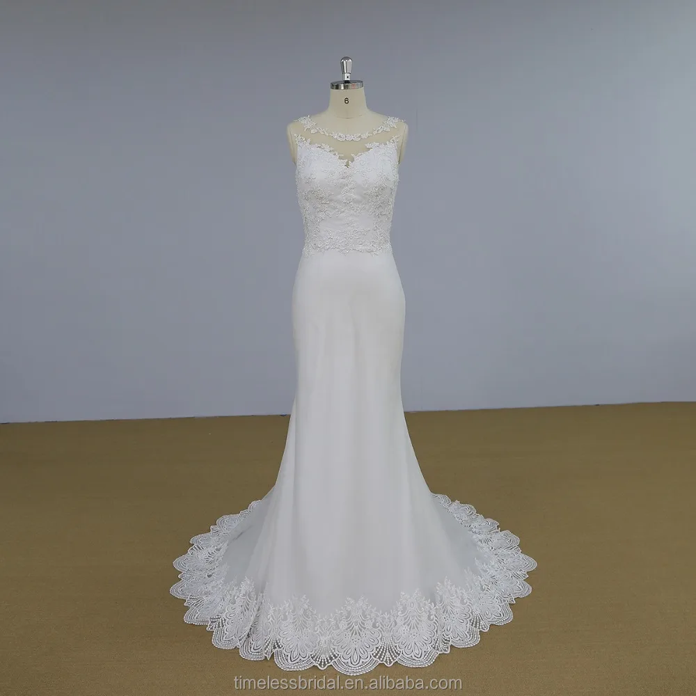 Nude lace appliques beaded mermaid white bride vestido de noiva