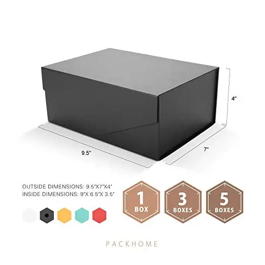 Black Folding Cardboard Groomsman Box Rectangle Collapsible Box with Magnetic Lid for Gift Packaging (Matte Black with Embossing