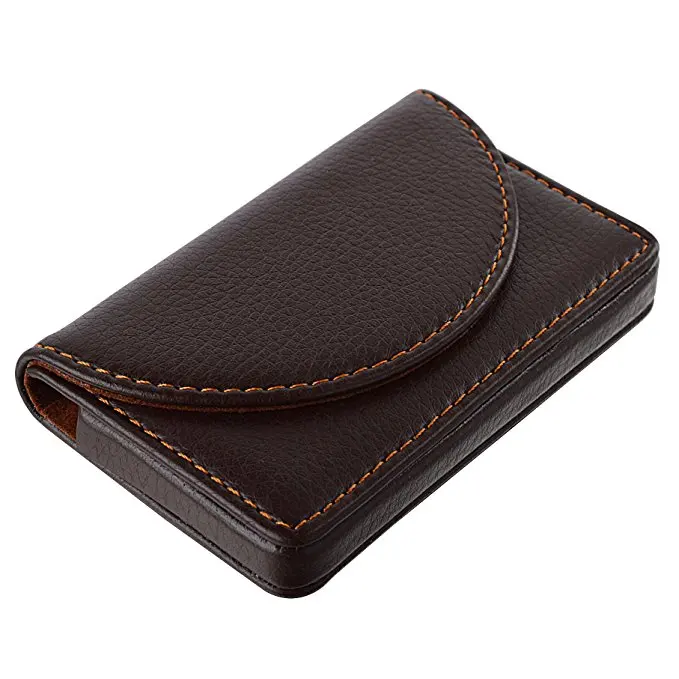 Leather Business Card Cases Holder with Magnetic Shut , Name Card Case for Men or Women