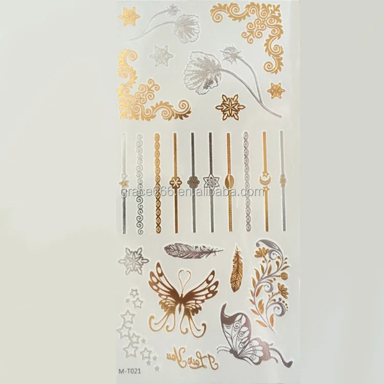 MT 1-36 gold silver colorful temporary body tattoo sticker custom body tattoo waterproof body tat