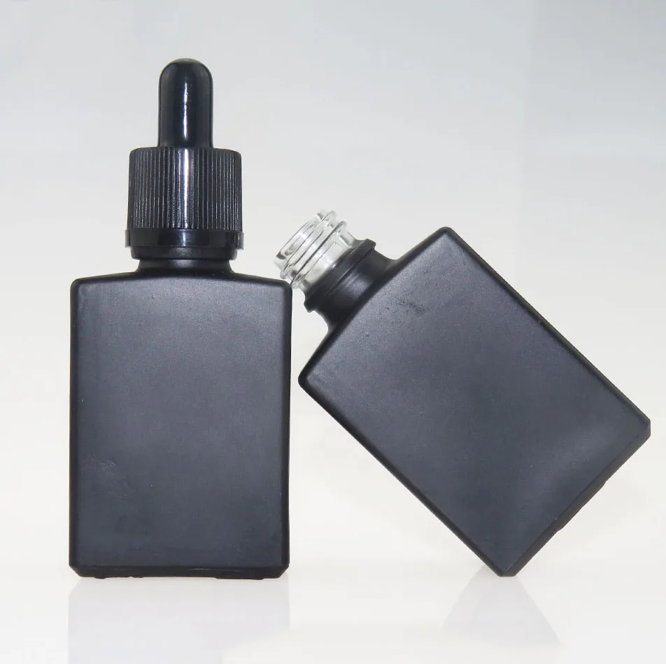
frosted matte glass dropper bottle 30ml black white rectangle eliqiuid beard oil bottle with custom paper packing box 