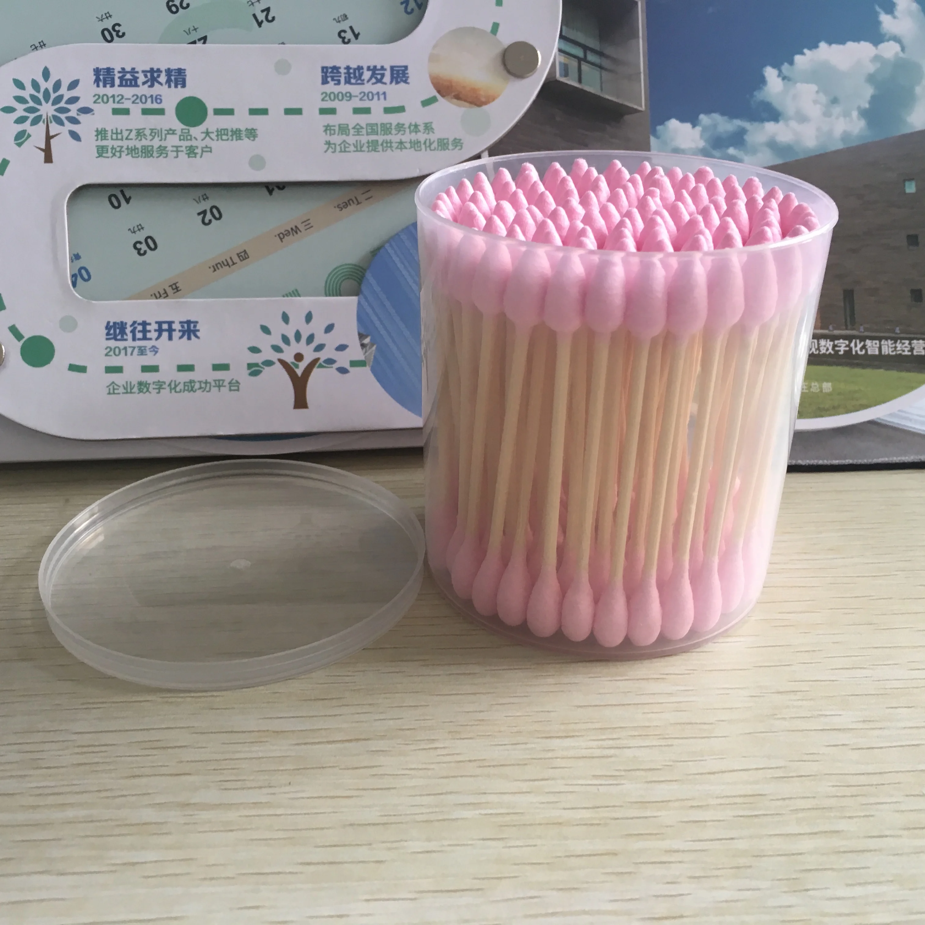 Pink style bamboo stick super big head cotton swabs/ q tips for tube cleaning