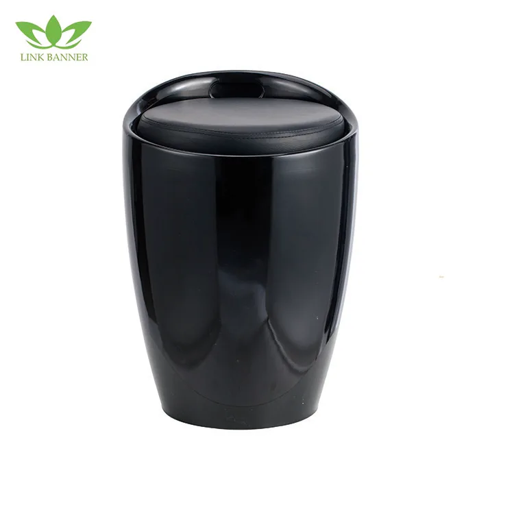Black ABS plastic round base kids chair Ottoman Storage bin for Laundry