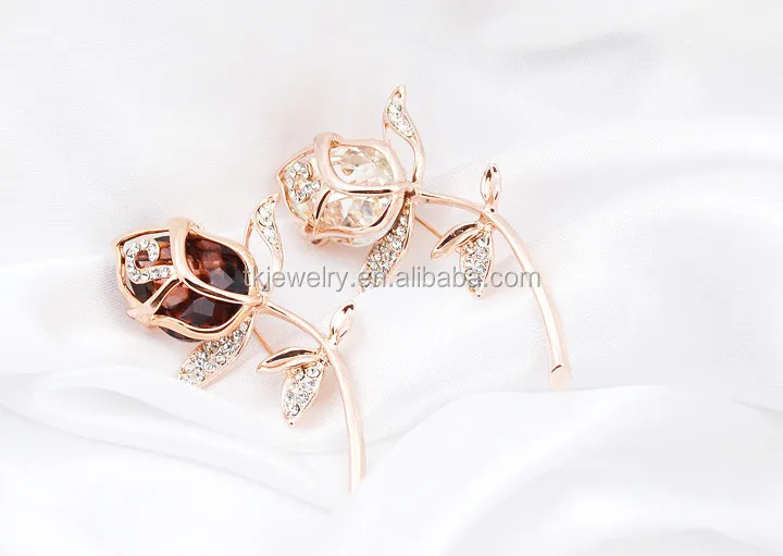 Fashion Crystal rose Brooch gold plated elegant brooches pins For Wedding Jewelry