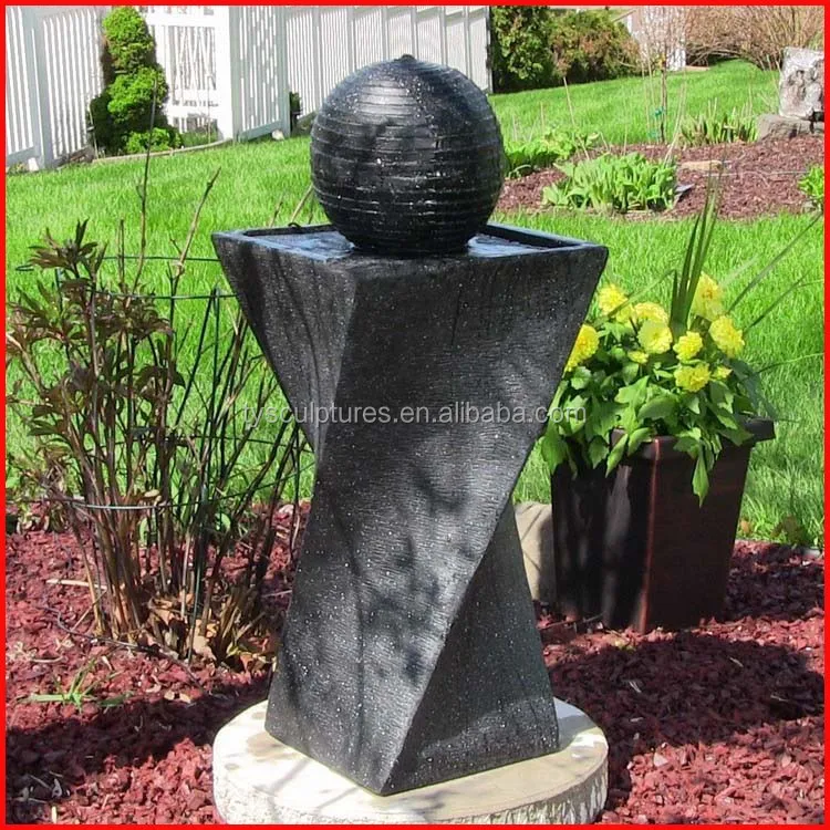 Outdoor Chinese black granite Feng Shui rolling ball stone water feature fountain