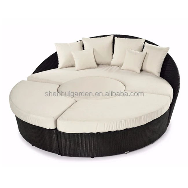 
Outdoor Rattan Wicker Garden Furniture Set With Cushion And Pillows Round Sofa Bed For Hotel 