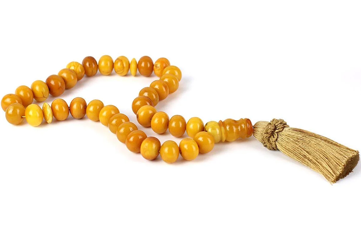 Bodhi Seed Bead Necklace Mala Turkish Buddhist Yellow Bodhi Seed 108 amber beads Mala Necklaces