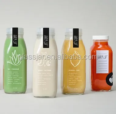 3oz 10oz 16oz 32oz french fresh square friendly recycled glass juice milk water bottle with plastic tamper evident lid