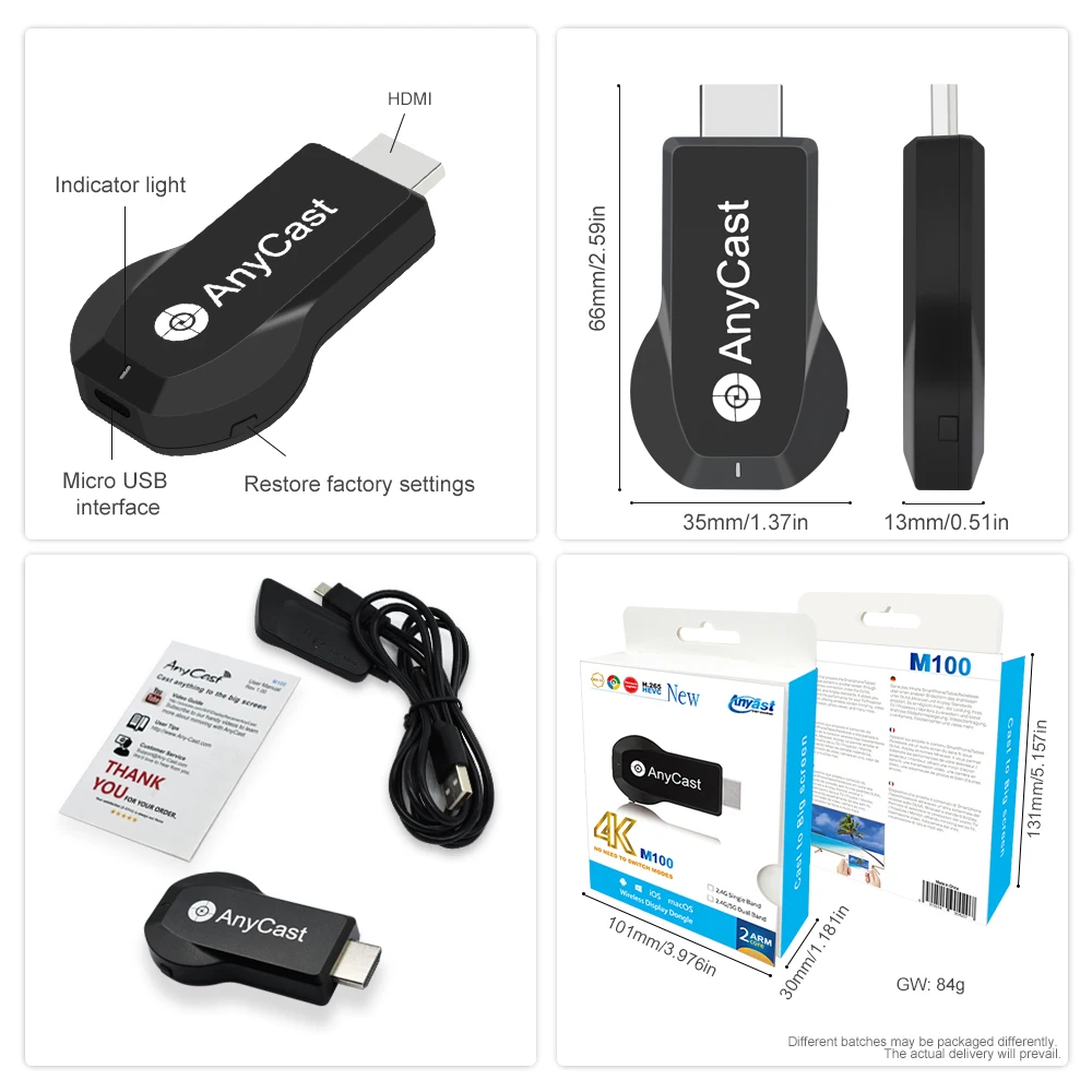 
M100-5 Wifi Display Dongle Airplay Miracast Ezcast Dongle ezmirror DLAN 4K for iphone samsung mobile phone 