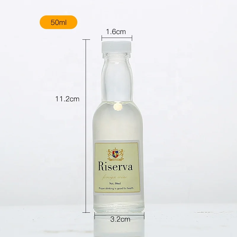 
High Quality 50ml Clear Empty Mini Round Glass Bottle For Liquor Alcohol Spirit With Screw Cap 