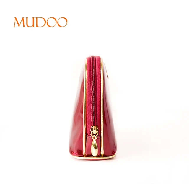 Wholesale red waterproof makeup bag pu cosmetic bag