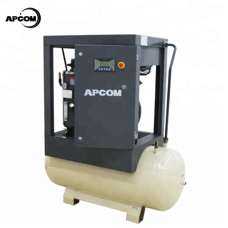 10HPaircompressor APCOM Low Noise 7.5KW 40 CFM 40CFM screw air compressor 500 liter with air tank