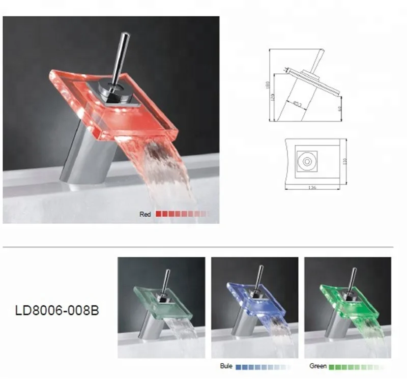 Bathroom Sink Faucet LED Light 3 Colors Changing Offer New Glass Basin Tap to Fit Glass Wash Basin Sink for Hotel Project