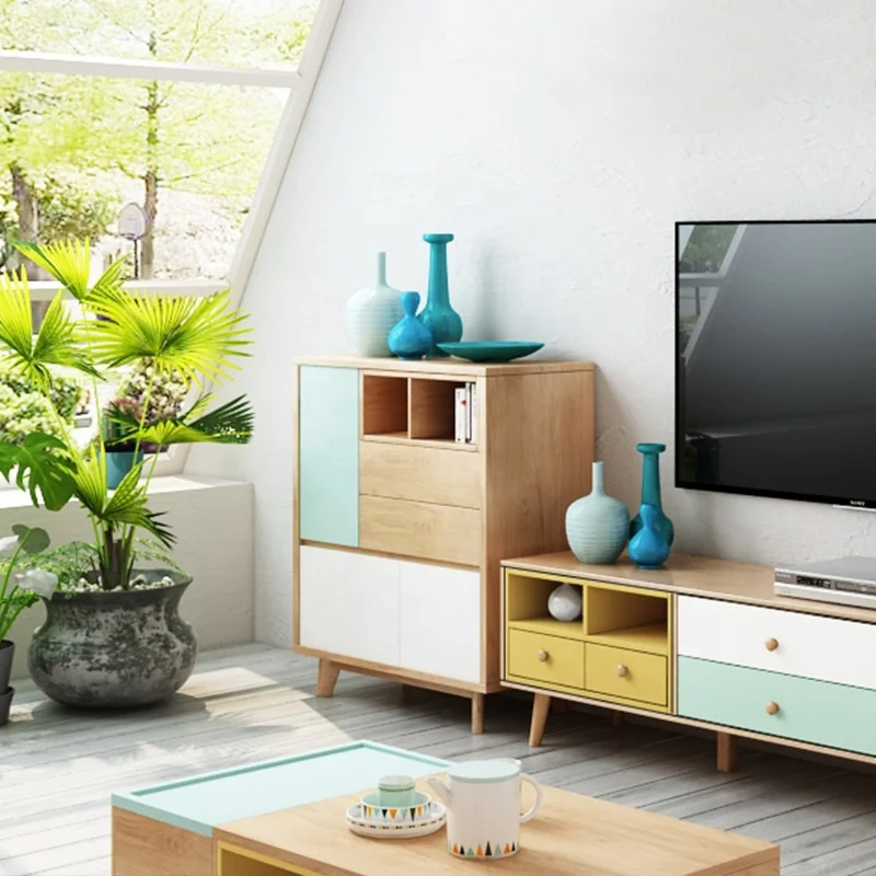 Jieshi Design Nordic Style Youth Living Room Furniture Simple Storage Sideboard Solid Wood