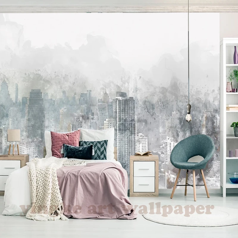 
Photo Wall Paper 3D watercolour hand painted city view Mural living Room Cafe KTV Backdrop Wallpaper For Walls 3 D Papel Tapiz 