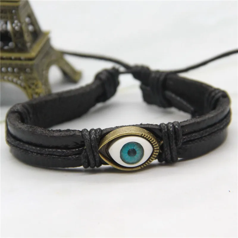 DIY Knit Suit Leather Bracelet Braided Knot Combination, Ceramic Bead Lion GOLD  Eye Hook