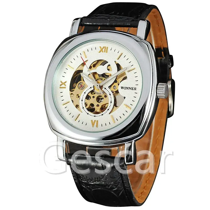 
Winner D271 Men Skeleton Automatic Mechanical leather Watch gold skeleton vintage skeleton man watch Mens Watch Top Brand Luxury 