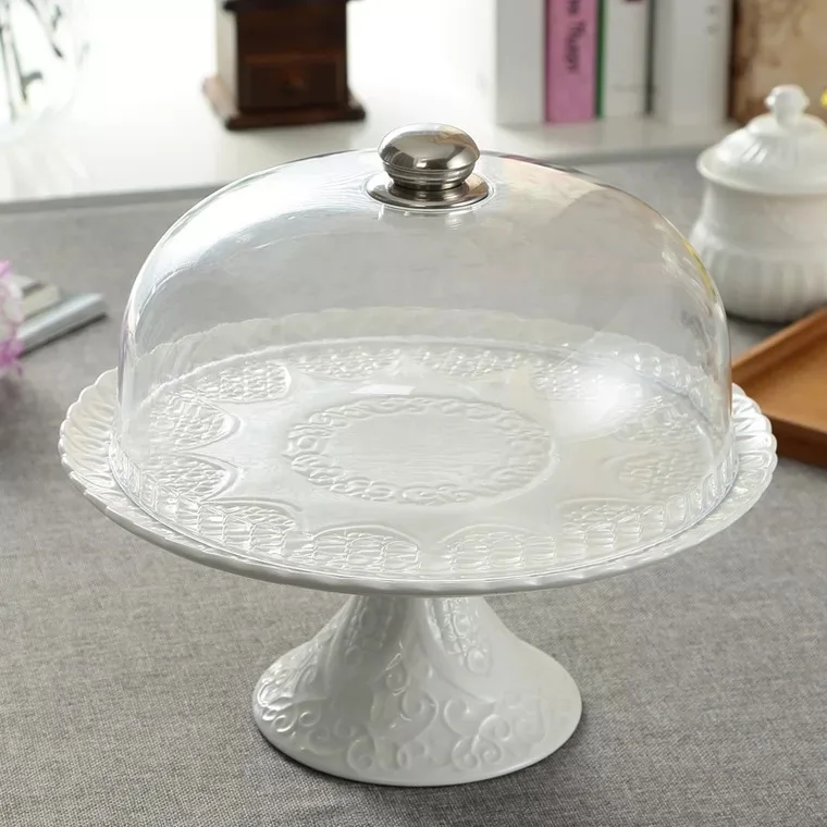 Wholesale Tall Glass Pedestal Cupcake Cake Stand For Wedding With Cloche Cover