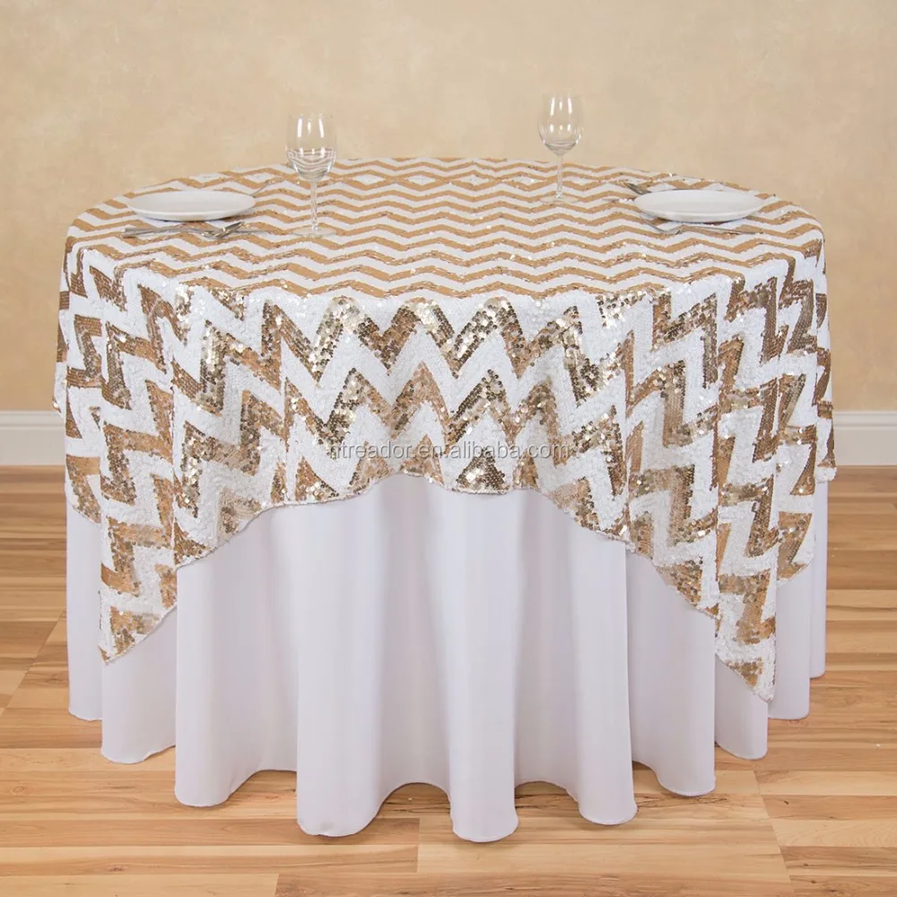 Wholesale Hot Sale Custom Christmas Party Glitter Wedding Rose Gold Big Sequin Embroidered Dining Round Table Cloth