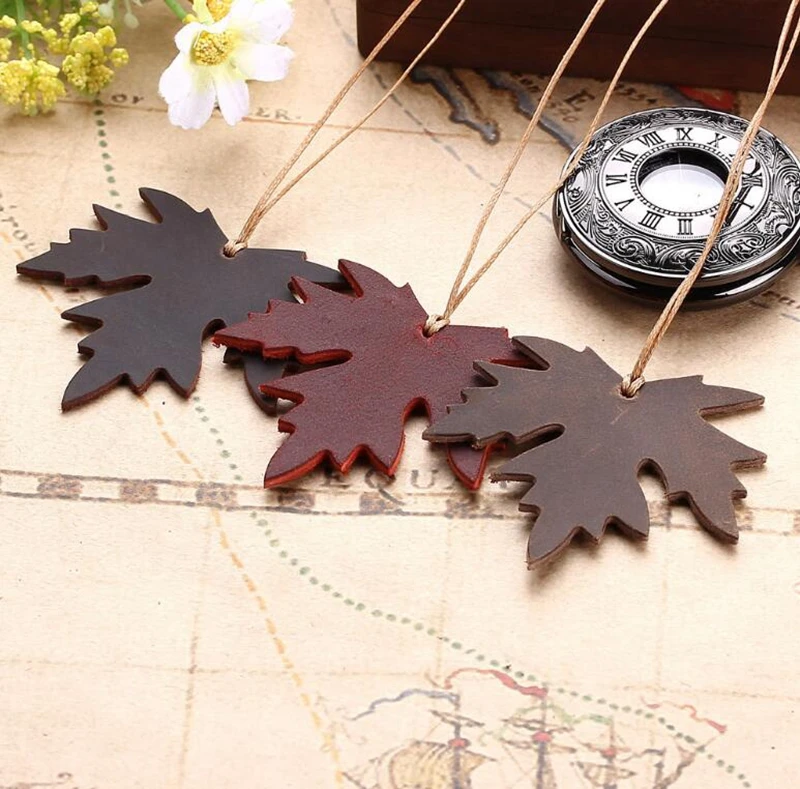 Dreamtop DTF276 maple leaf shape customized bookmarks for reader vintage real leather fashion bookmark for promotion
