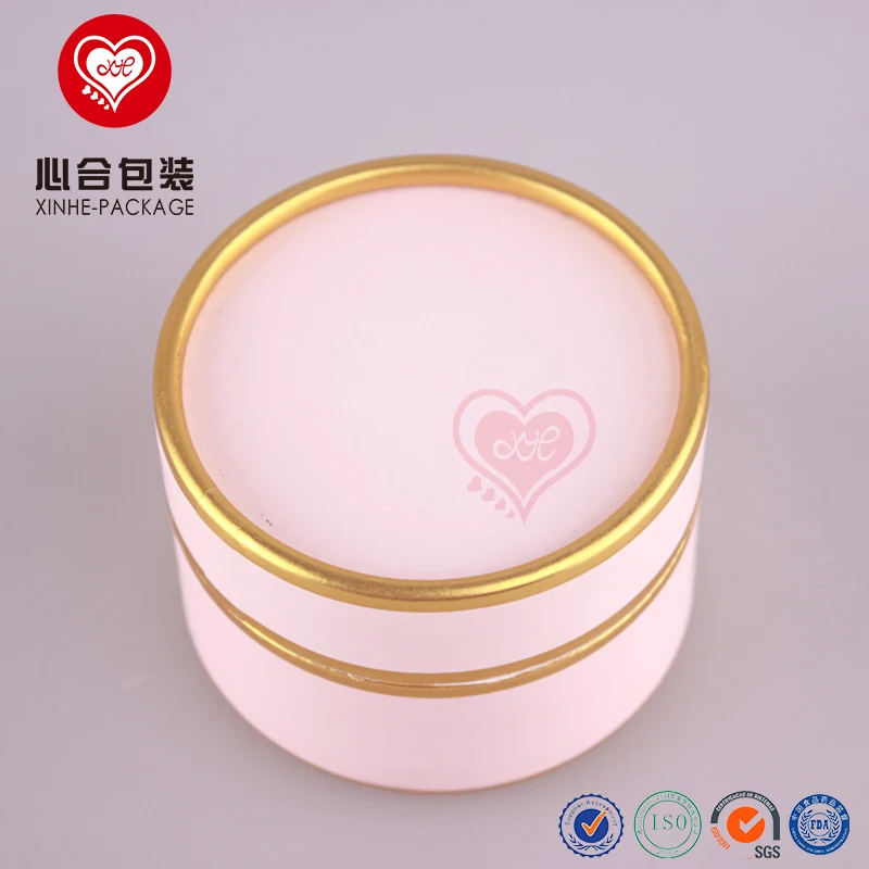 
Plain pink hot stamping paper cylinder packaging boxes with gold lining/Face cream jar outer packing cardboard boxes 