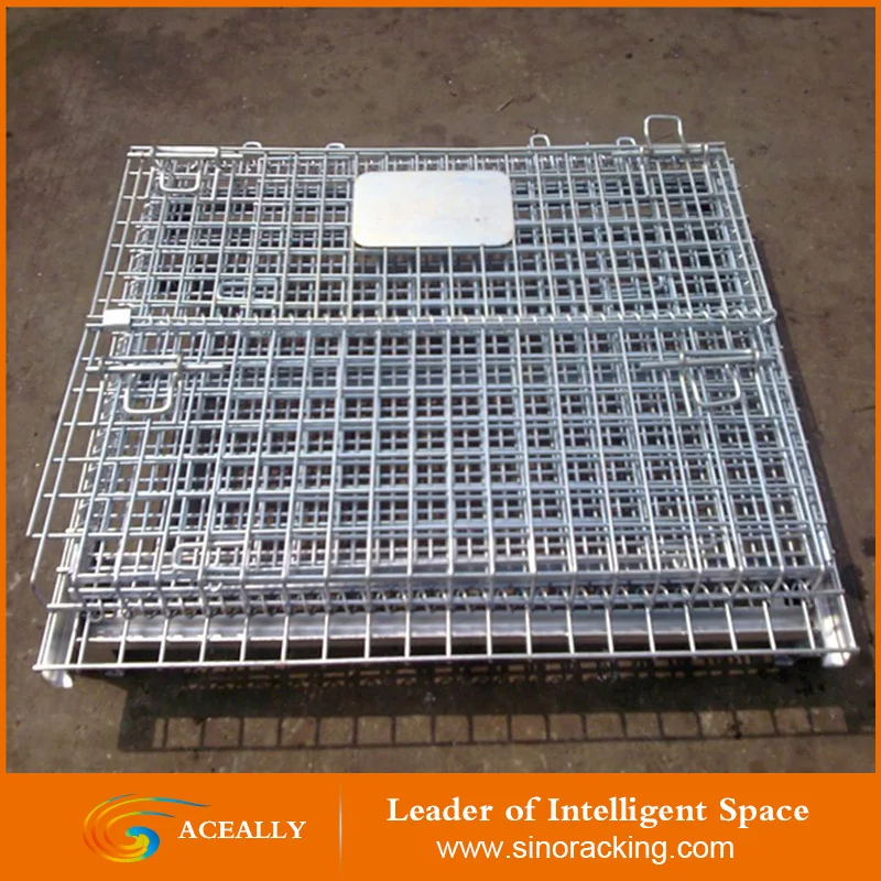 Aceally Folding Metal Pallet Cage/Wire Mesh, Pallet Container/Euro Pallet Cage