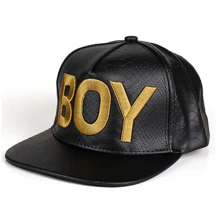 Custom Faux Leather Aviator Biker Strap Safari Rasta LED letter Alphabet Logo Athletic Faux Snakeskin 5 Panel Hat Snapback Caps