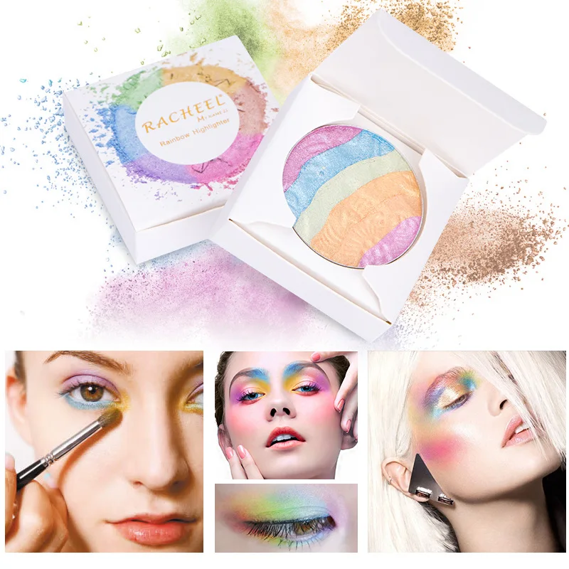 Private label 5 colors OEM long lasting rainbow makeup powder highlighter