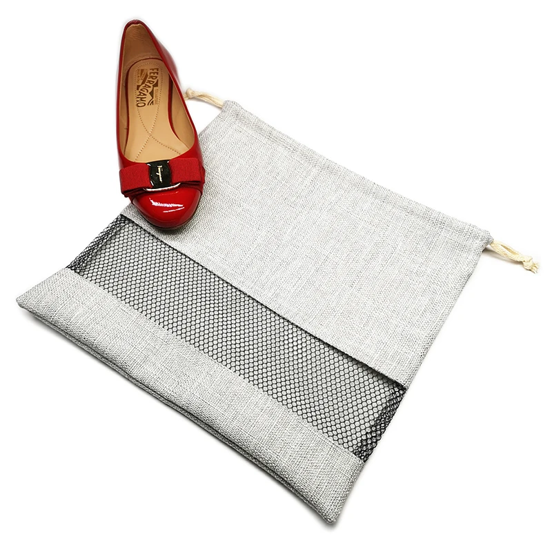 Льняная сумка для обуви на шнурке под заказ