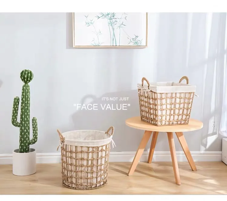 Wholesale Retro Square Hemp Jute Rope  Rattan Storage Basket